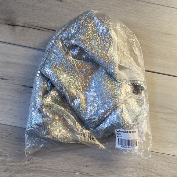 Finesse Tara Multi Sequin Mini Dress Spaghetti Straps L - Picture 6 of 8